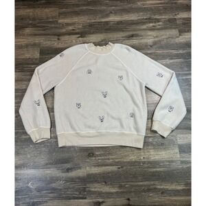 t.la Dog Print Sweatshirt Large Cream Embroidered Puppies Cozy Crewneck